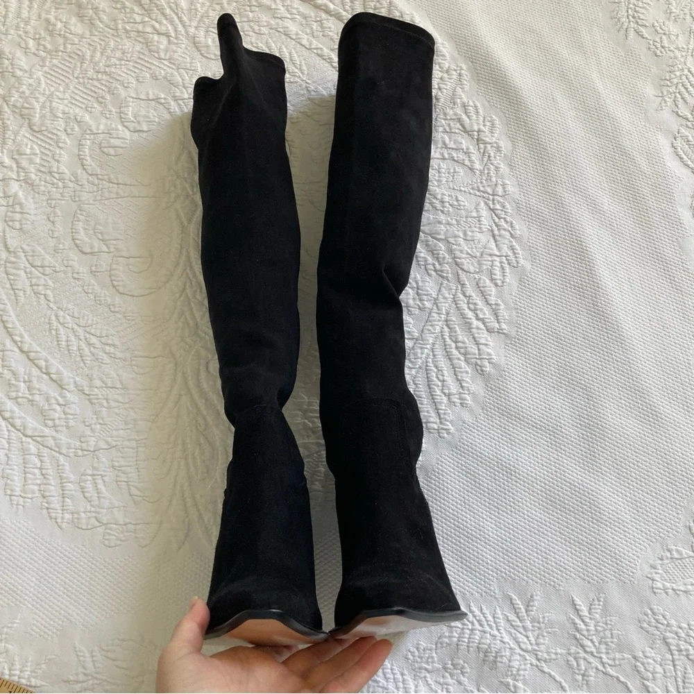 Rachel Zoe Biancaz knee high stretch suede boots black size 8